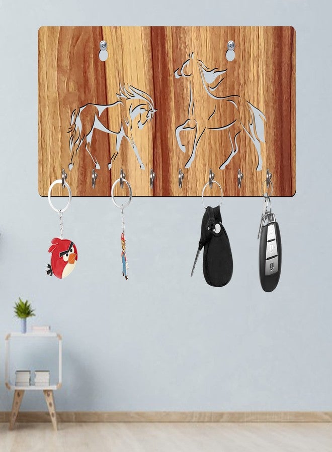 Freny Exim Positive Vibe Horse Wooden Key Holder with Face Mask Hanging with 8 Hook - Beige 024 - Image 2